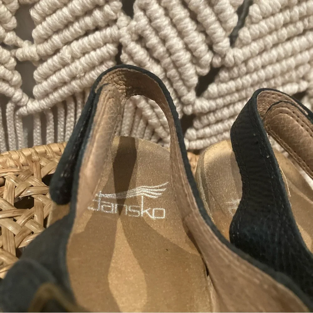 Dansko Tricia Black Milled Burnished Strappy Chunky Wooden Clogs - Picture 6 of 12